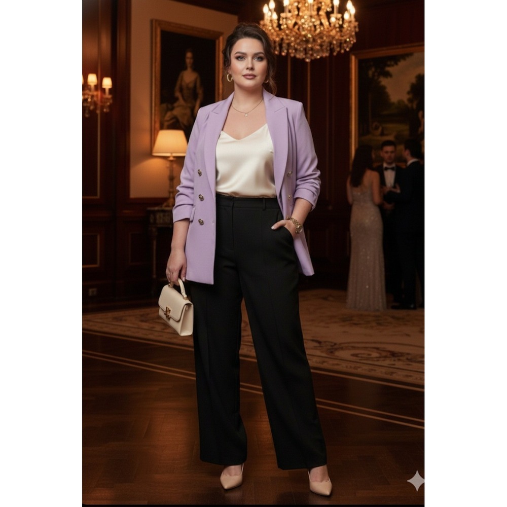 ON-34TH Blazer Women 1X Purple Double Breasted Silver Crest Buttons Stretch